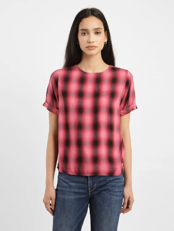 Women's Checkered Round Neck Top