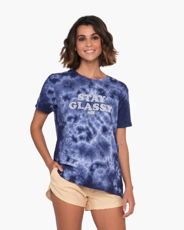 Stay Glassy Boyfriend Tee - Navy Tie Dye