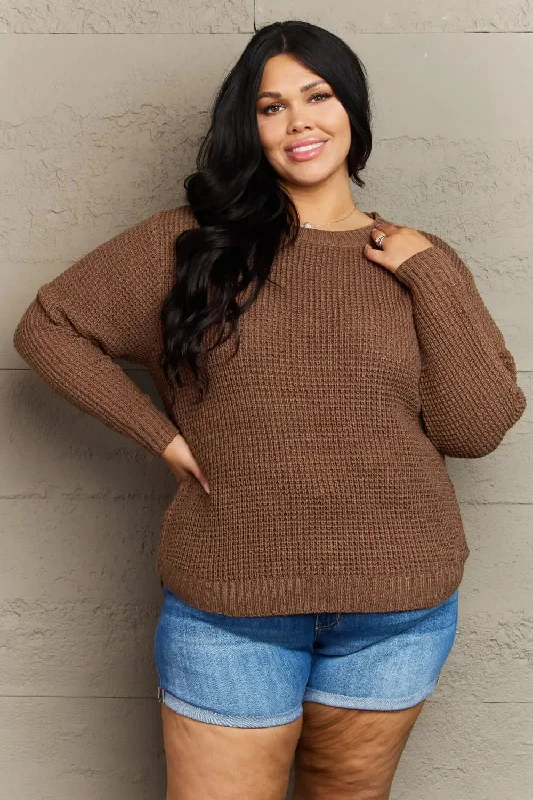 Zenana | Breezy Days Plus Size High Low Waffle Knit Sweater