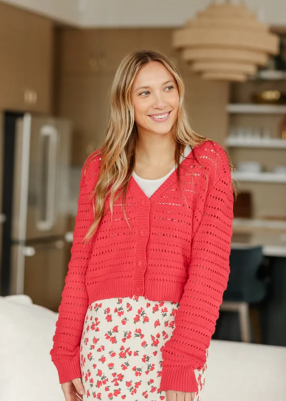 Romance Cherry Red Button Front Cardigan