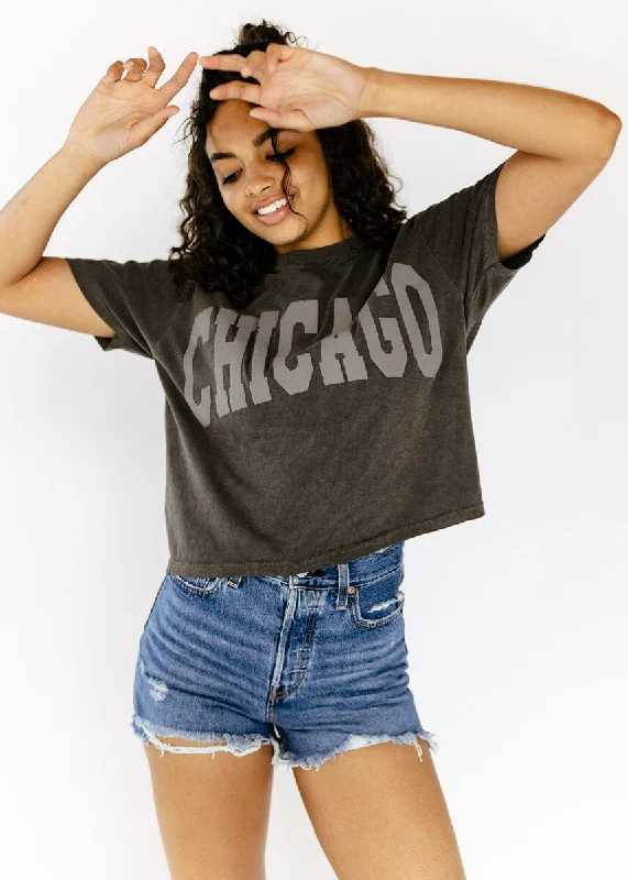 Chicago Collegiate Puff Crop Tee - Pepper