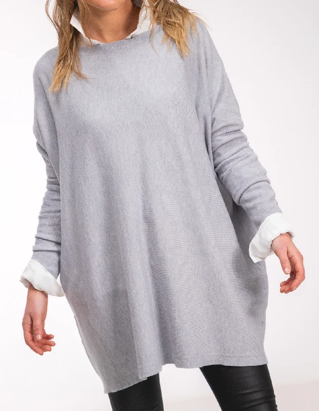 Marley Oversize Cotton Knit Jumper in Light Grey