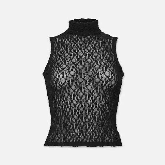 Mesh Mockneck Top (Black)