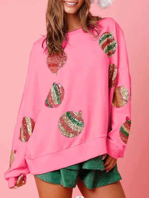 TastyHottie - Sequin embroidered fashionable round neck long sleeve sequin patchwork Christmas sweatshirt