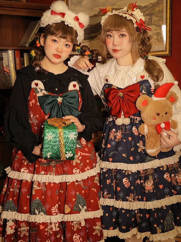 Yingtang~Plus Size Lolita Dress Set Christmas Winter Two-piece