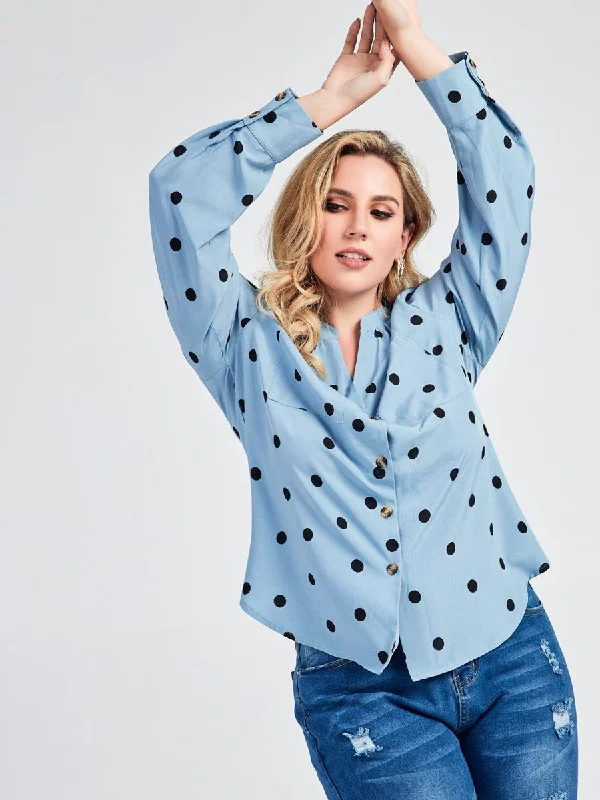 Polka Dot Stand Collar Blouse