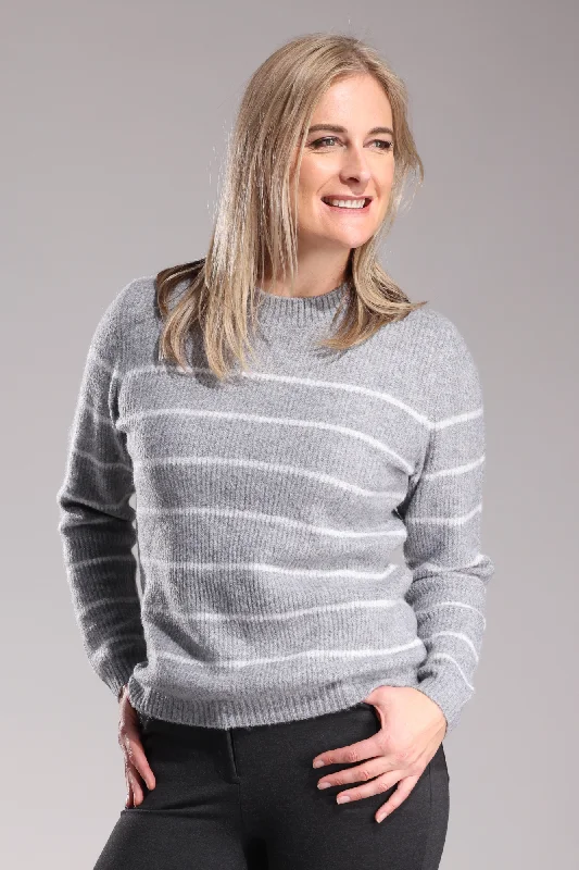 Stripe Faux Mohair Blend Jersey | Silver/Cloud Marle | 6853ZZ