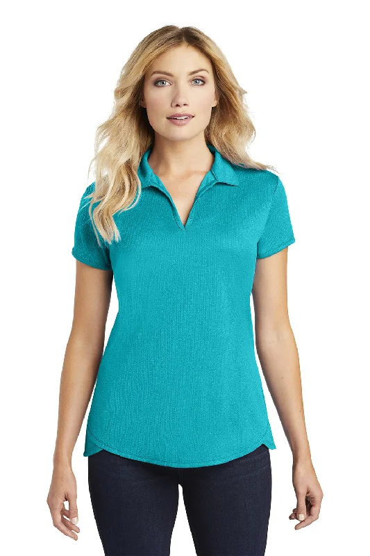 Port Authority Womens Trace Moisture Wicking Short Sleeve Polo Shirt - Heather Tropic Blue - Closeout